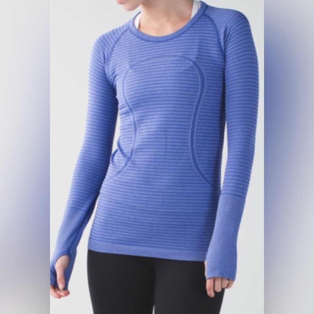 Lululemon Swiftly Tech Long Sleeve Crew: Heathered Sapphire Blue Striped Full